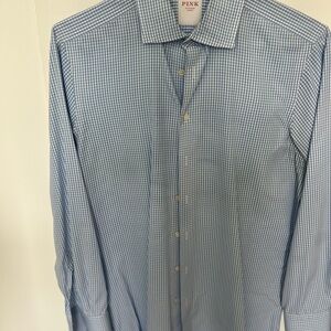 Thomas Pink Blue and White Dress Shirt with Checkered Pattern